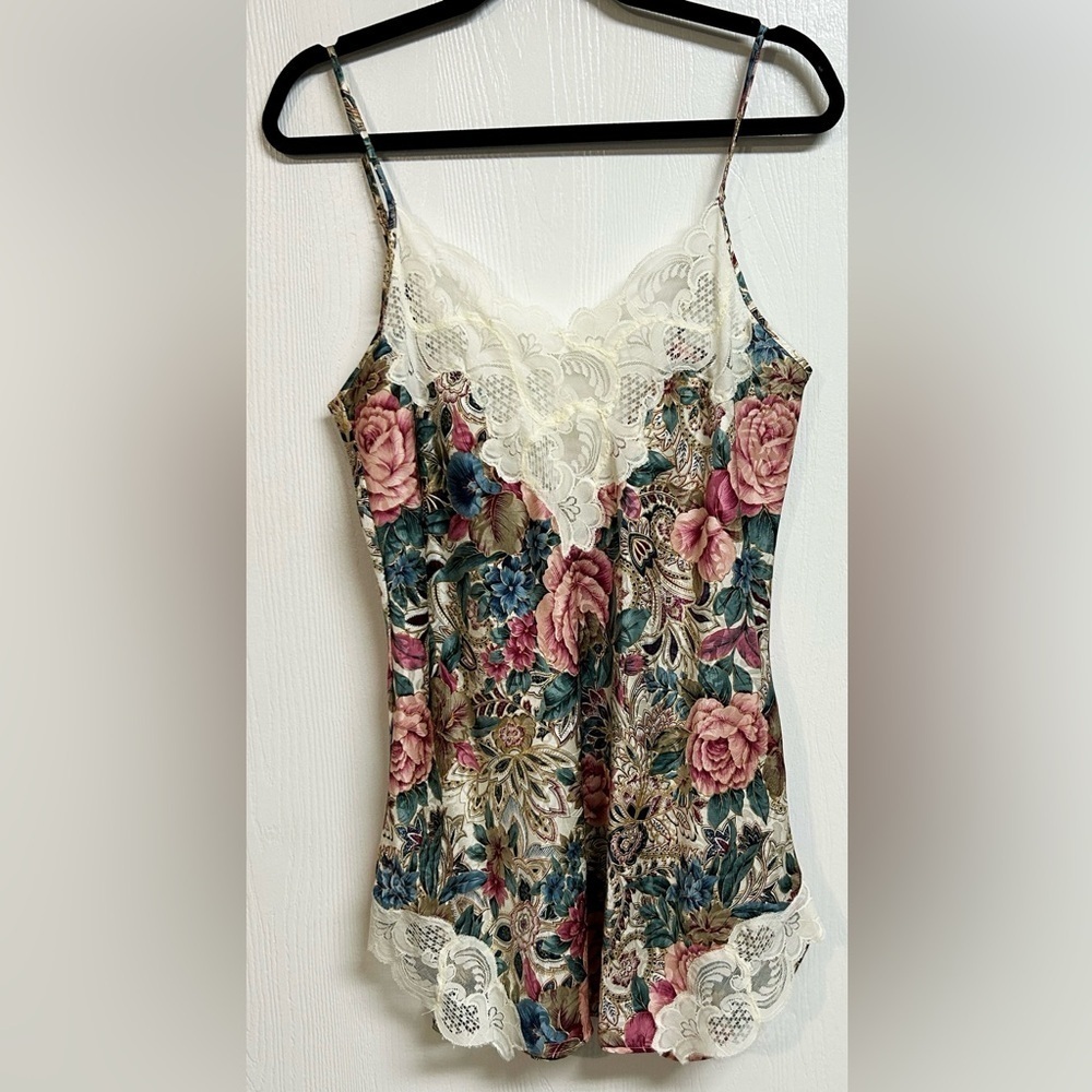 Vintage 90s Victoria's Secret Gold Label Satin Slip Dress Floral Pink Medium